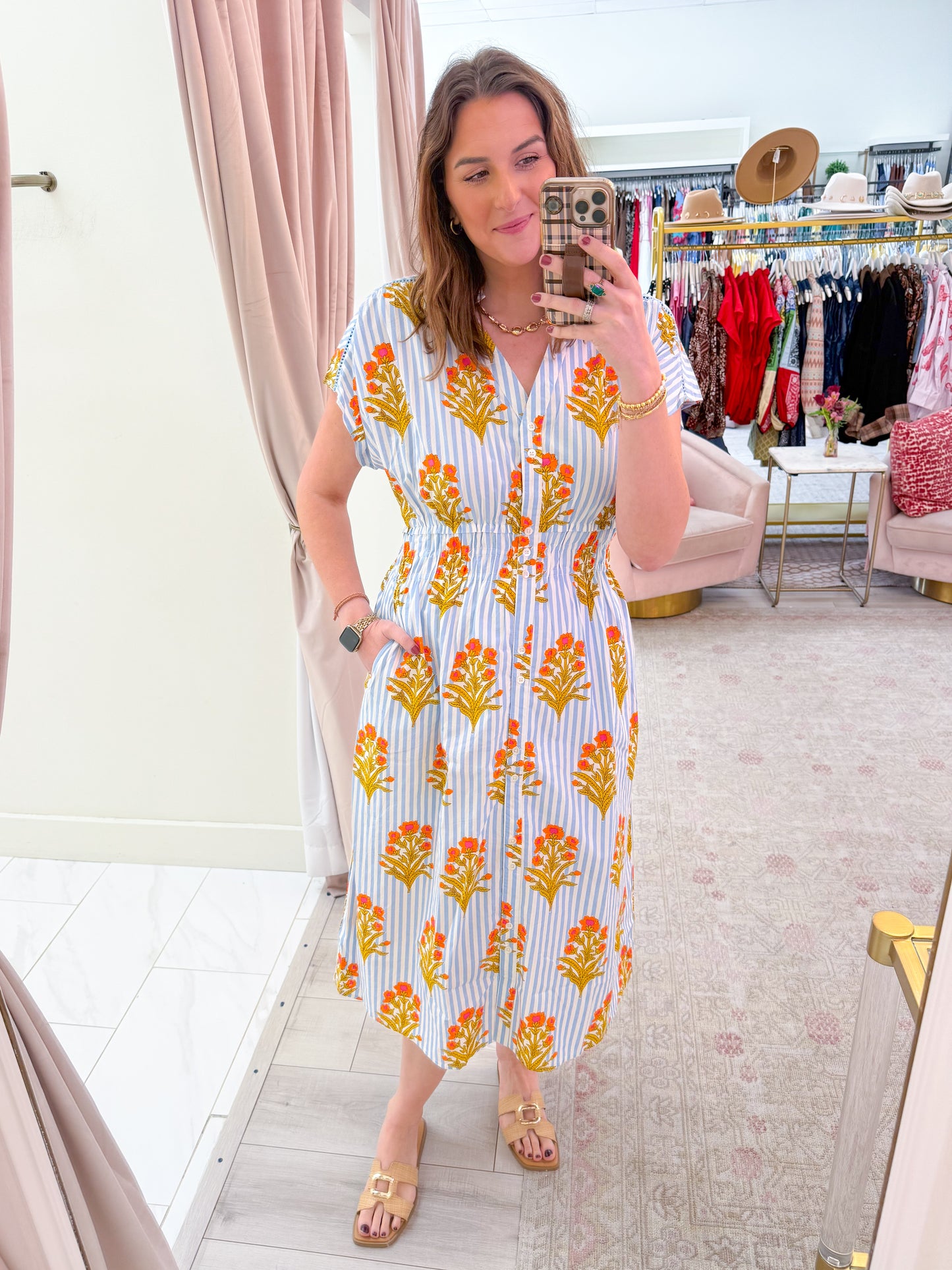 Viola Striped Floral Midi Dress