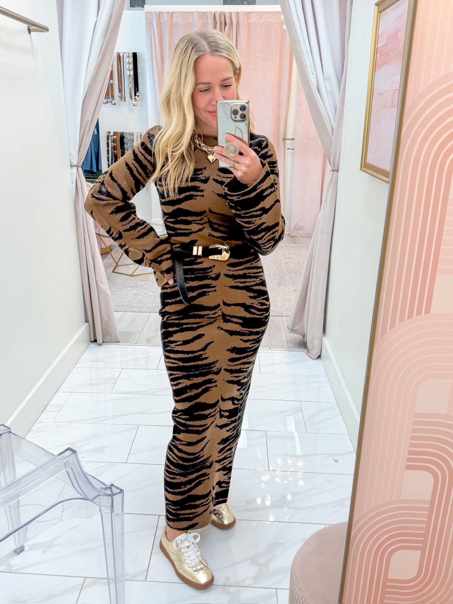 Zoi Tiger Knit Midi Dress