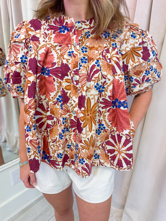 Bria Floral Pleated Blouse