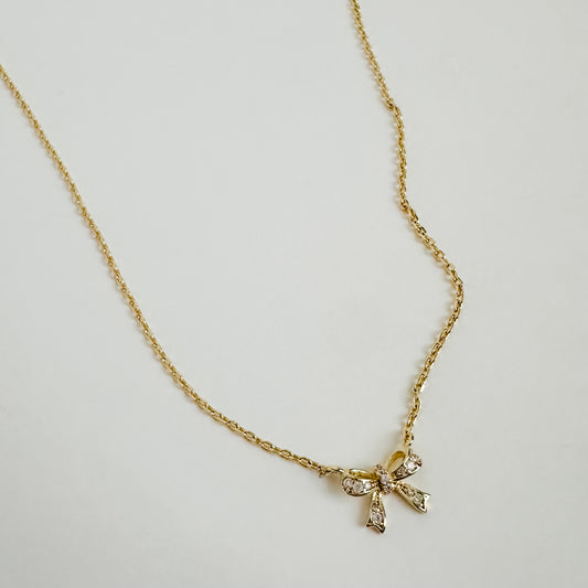 Luxe Tiny Pave Bow Necklace