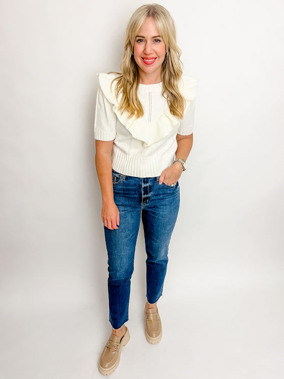 Caterina Ruffle Cropped Sweater Top