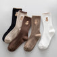Teddy Bear Embroidered Crew Socks
