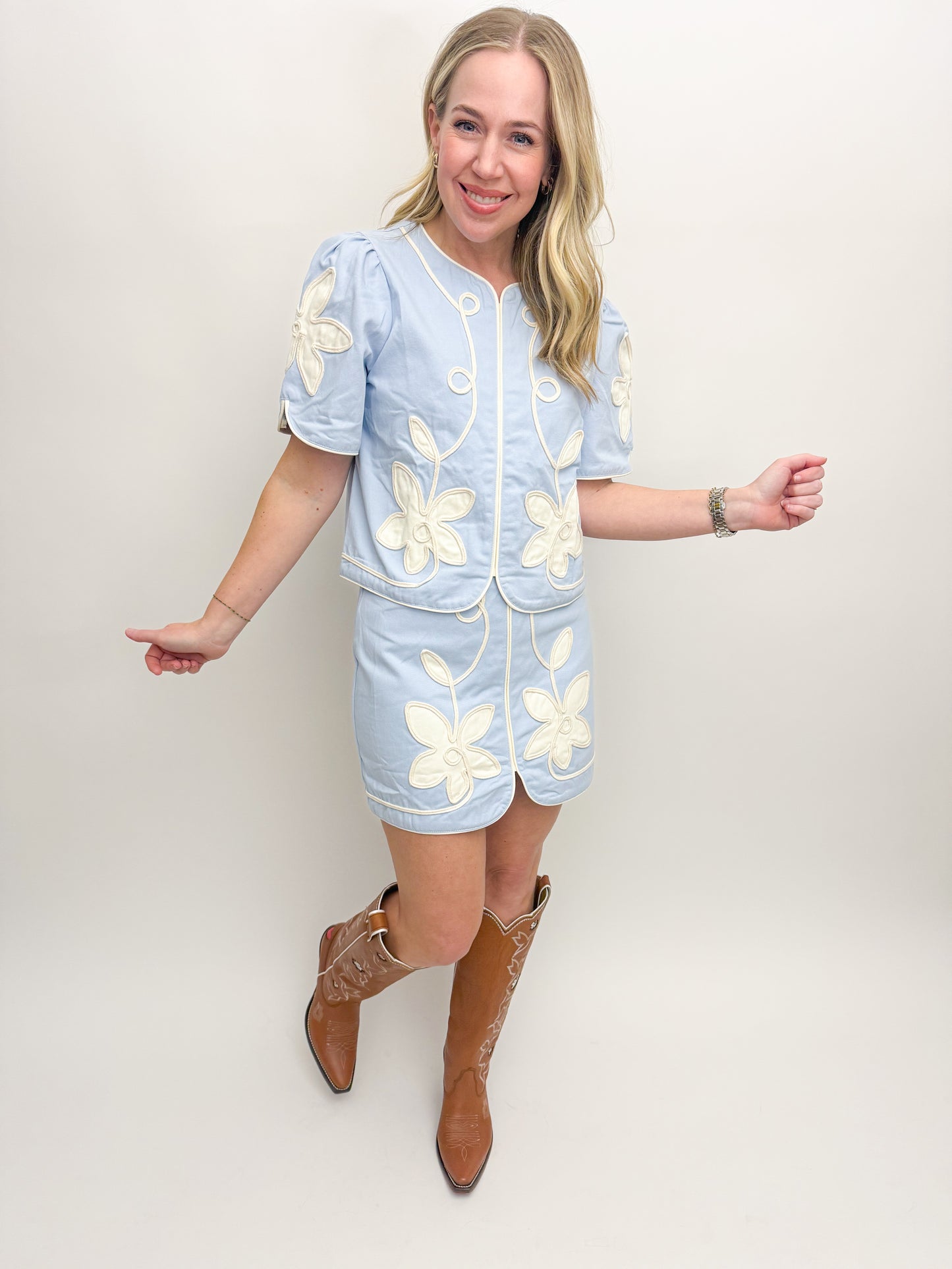 Western Wildflower Denim Top