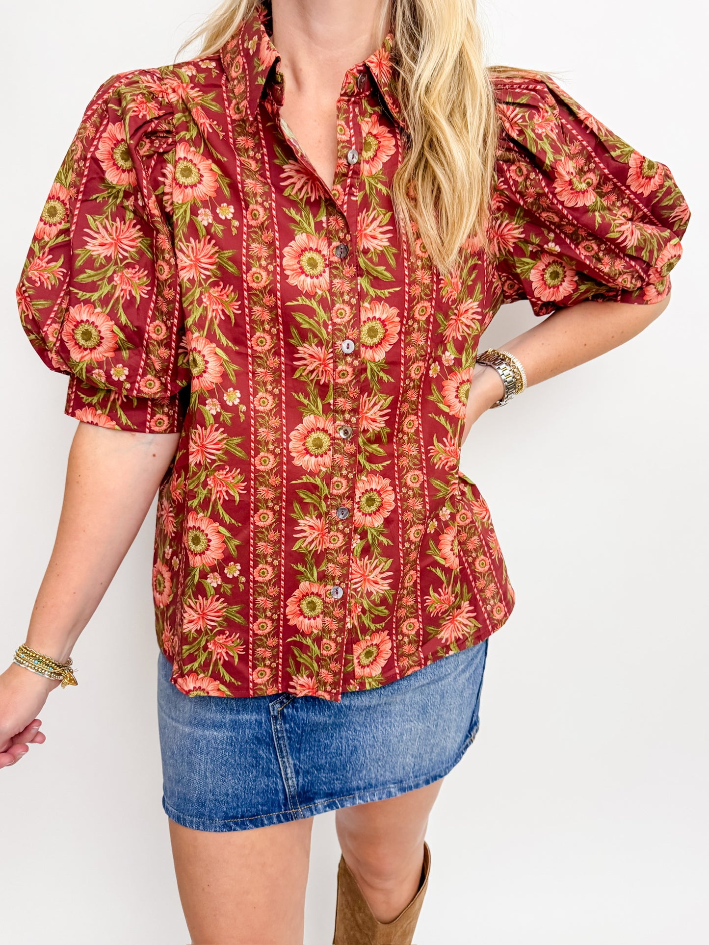 Wild Dahlia Puff Sleeve Blouse