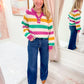 Mardi Gras Striped Puff Sleeve Sweater