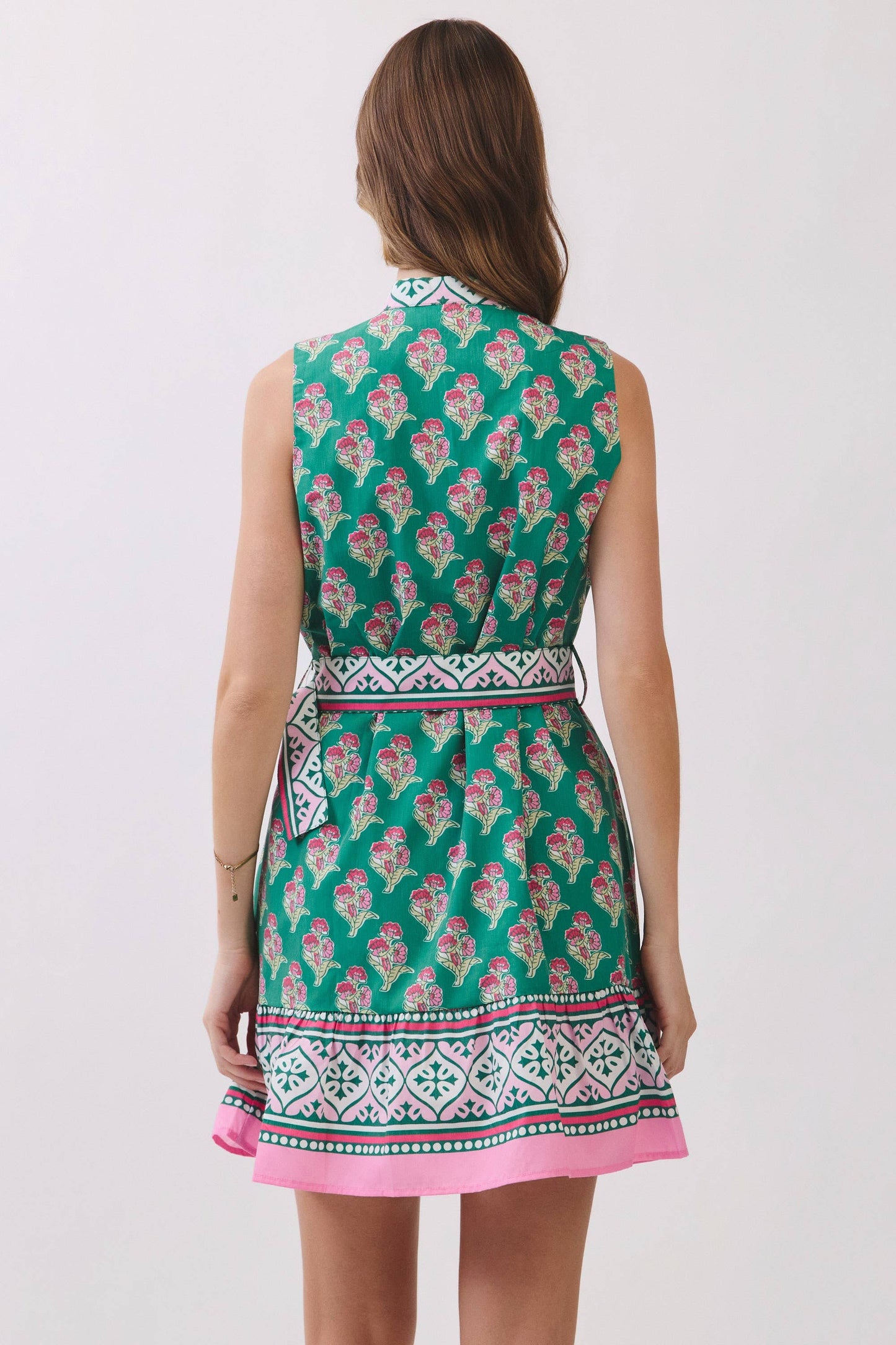 Floral Border Print Belted Mini Dress