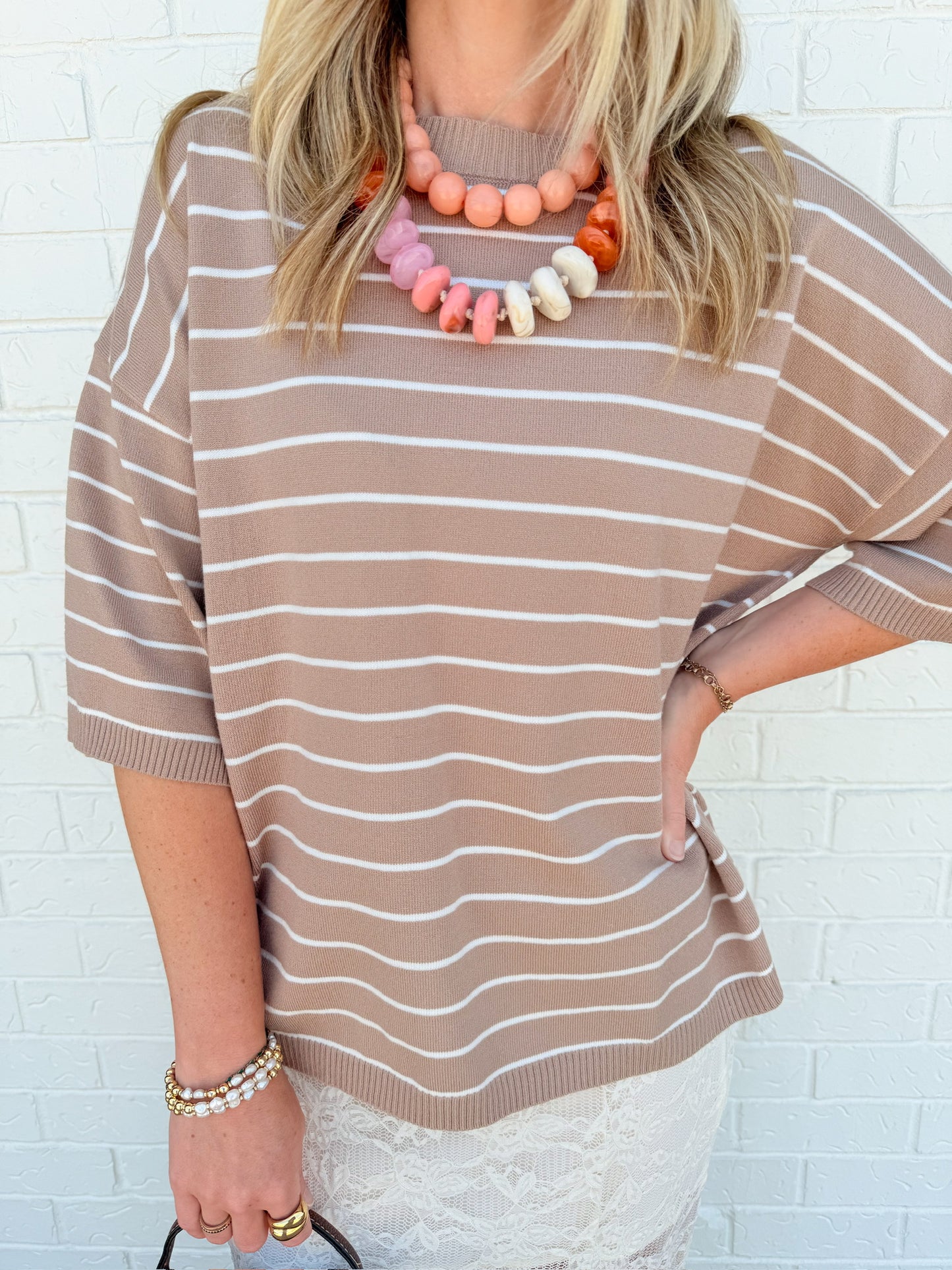 Oversized Striped Short Sleeve Top