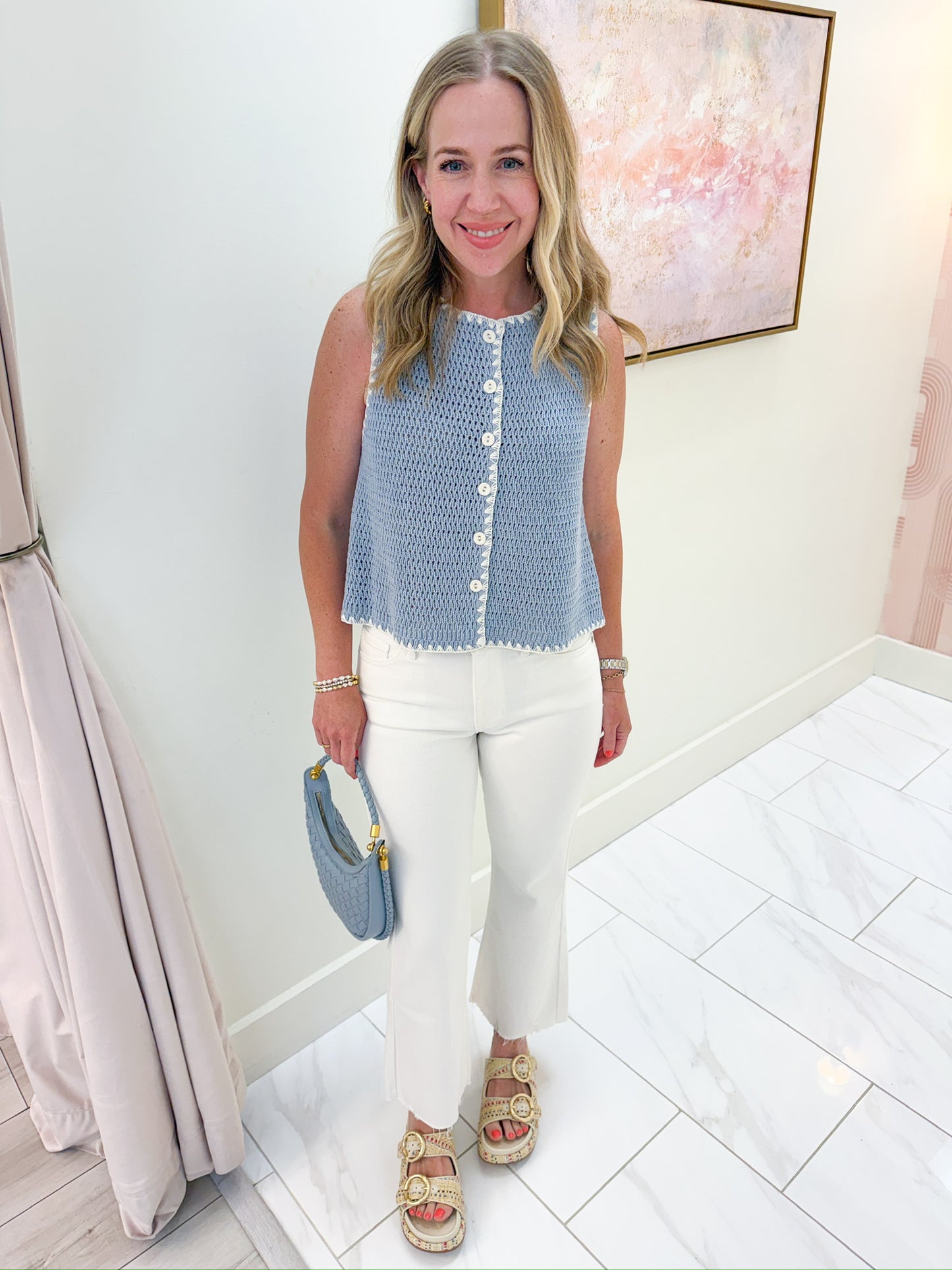 JBD HR Crop Flare with Distressed Hem White