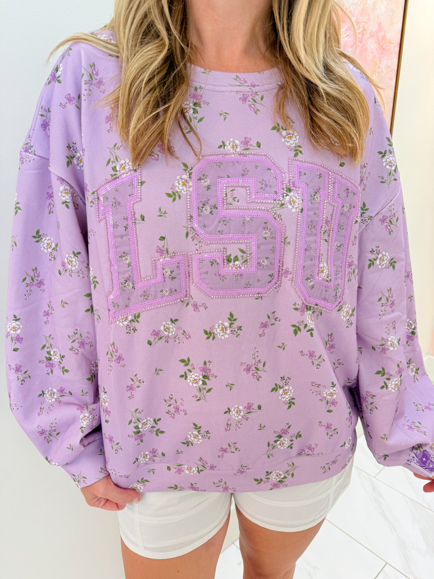 LSU Lavender LSU Floral Initial Sweatshirt