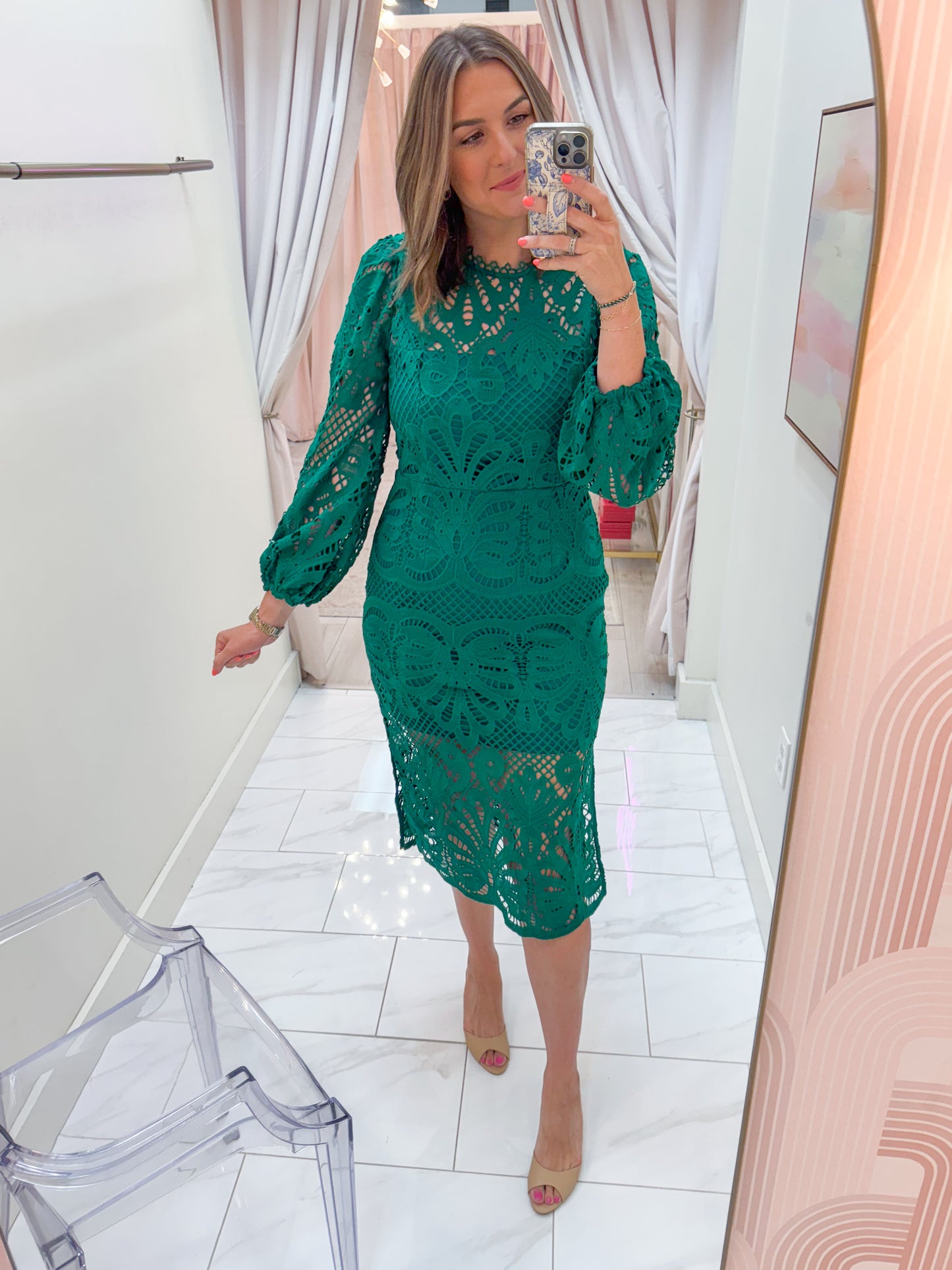 Carson Lace Puff Sleeve Midi Dress