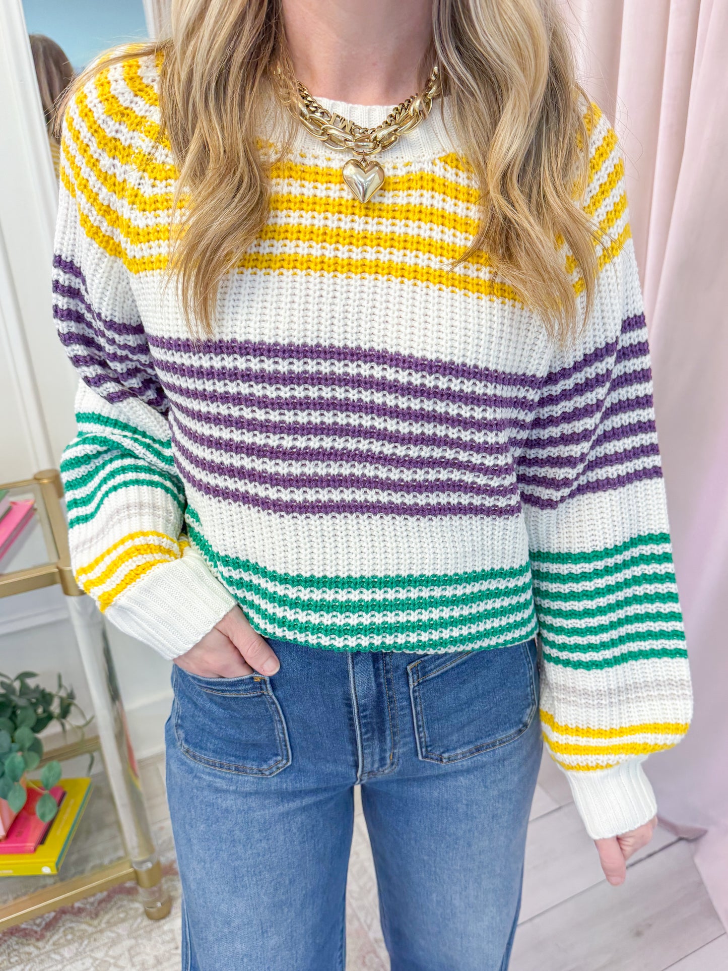 Mardi Gras Striped Raglan Sweater
