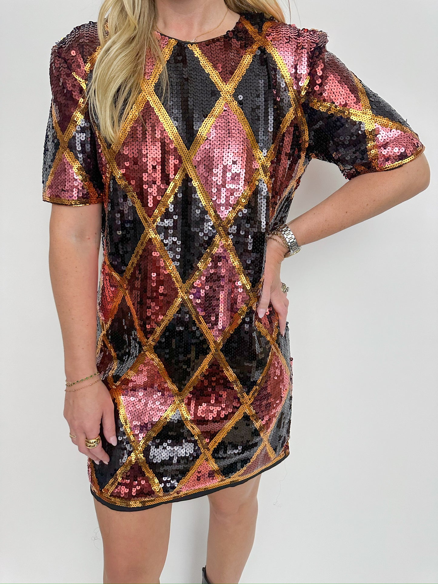 Argyle Sequin Shift Dress