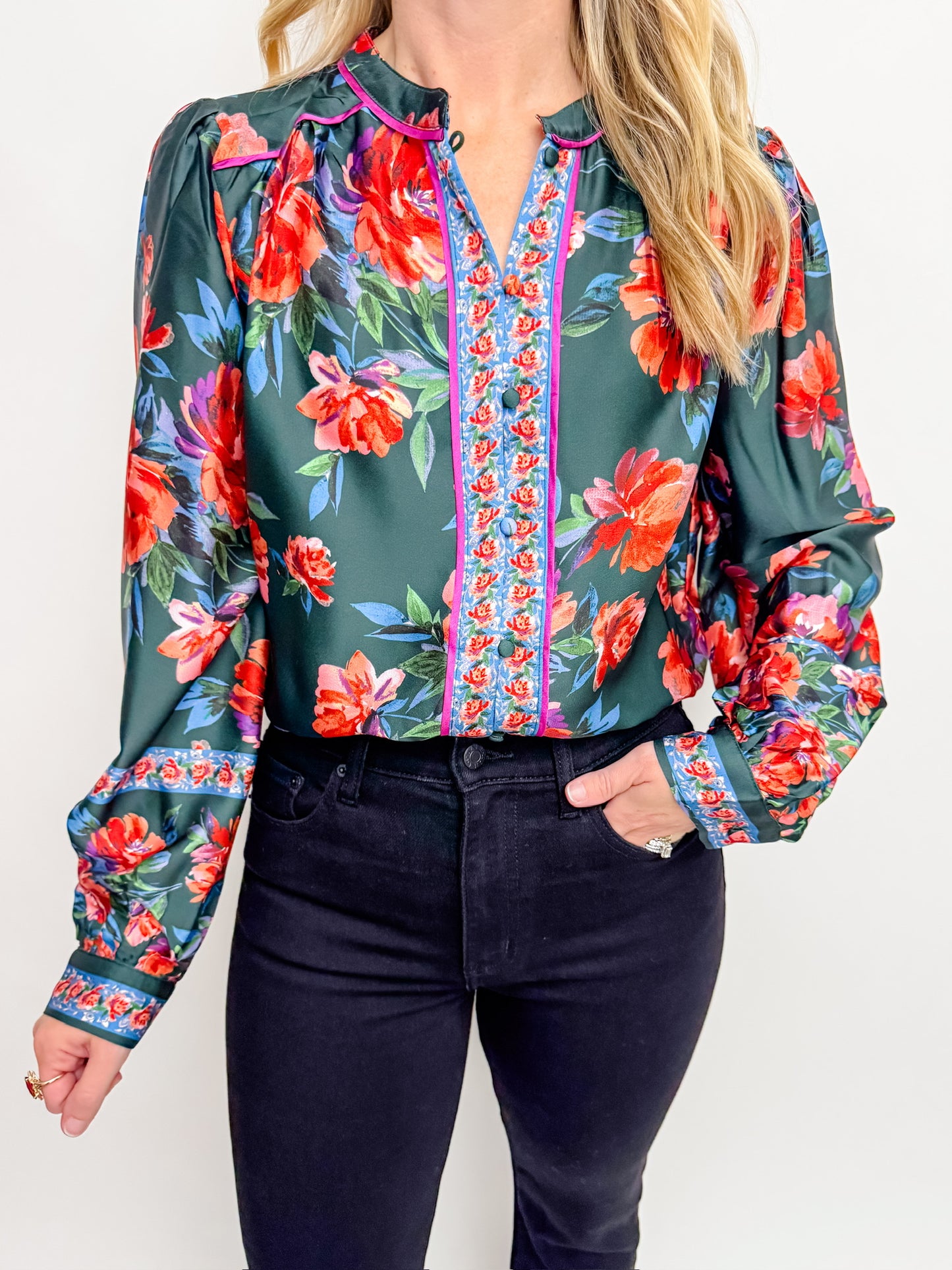 Floral Borders Button Up Blouse