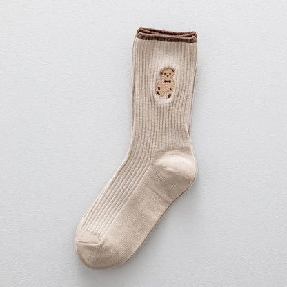 Teddy Bear Embroidered Crew Socks