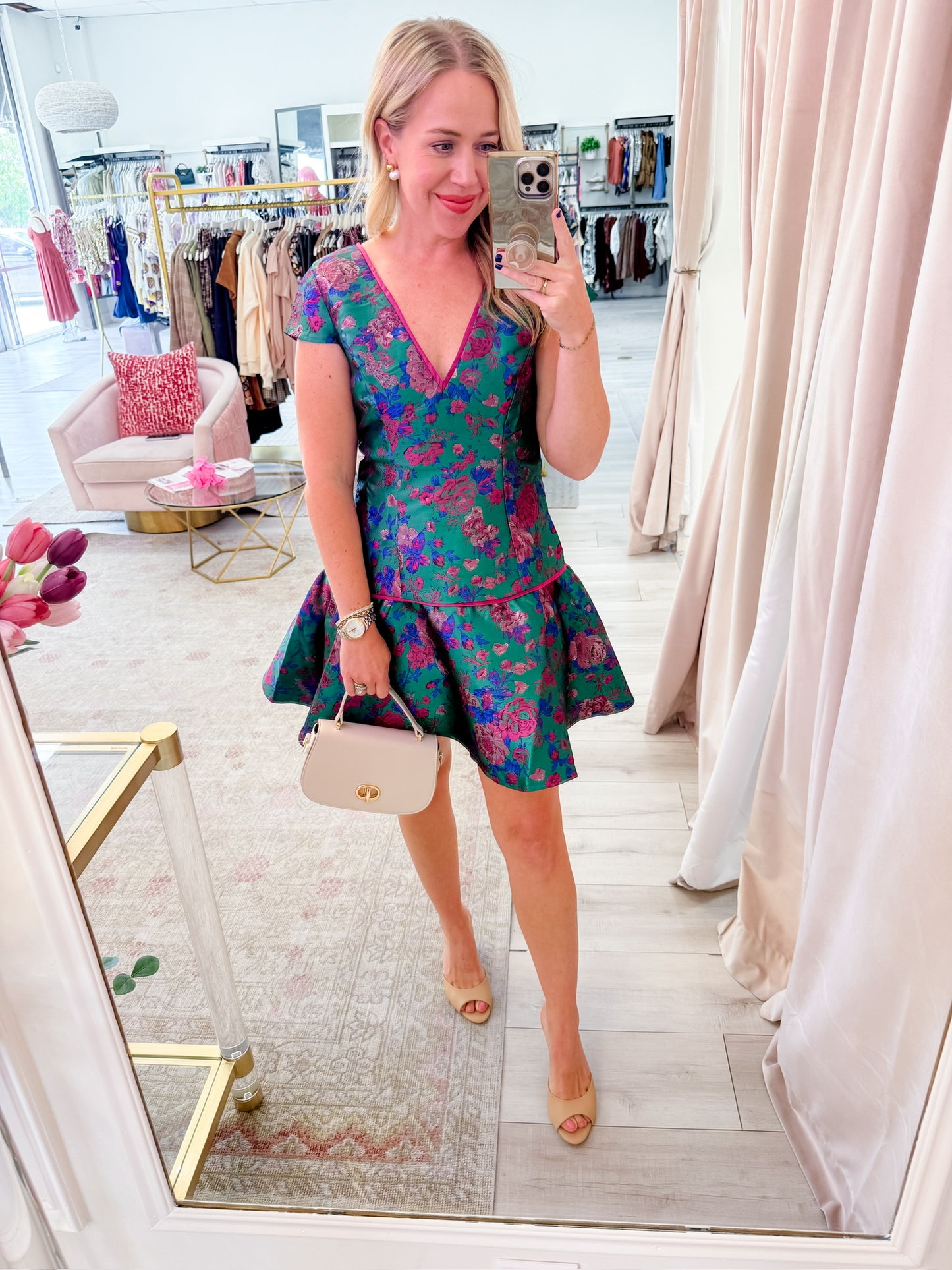 Estelle Jacquard Drop Waist Mini Dress