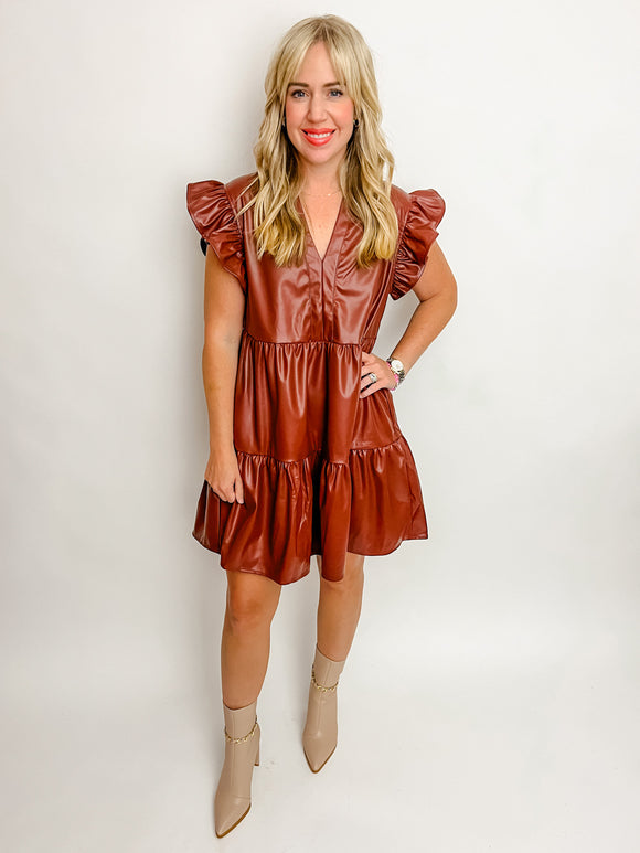 Dolce Leather Tiered Mini Dress