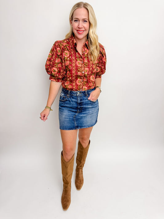 Wild Dahlia Puff Sleeve Blouse