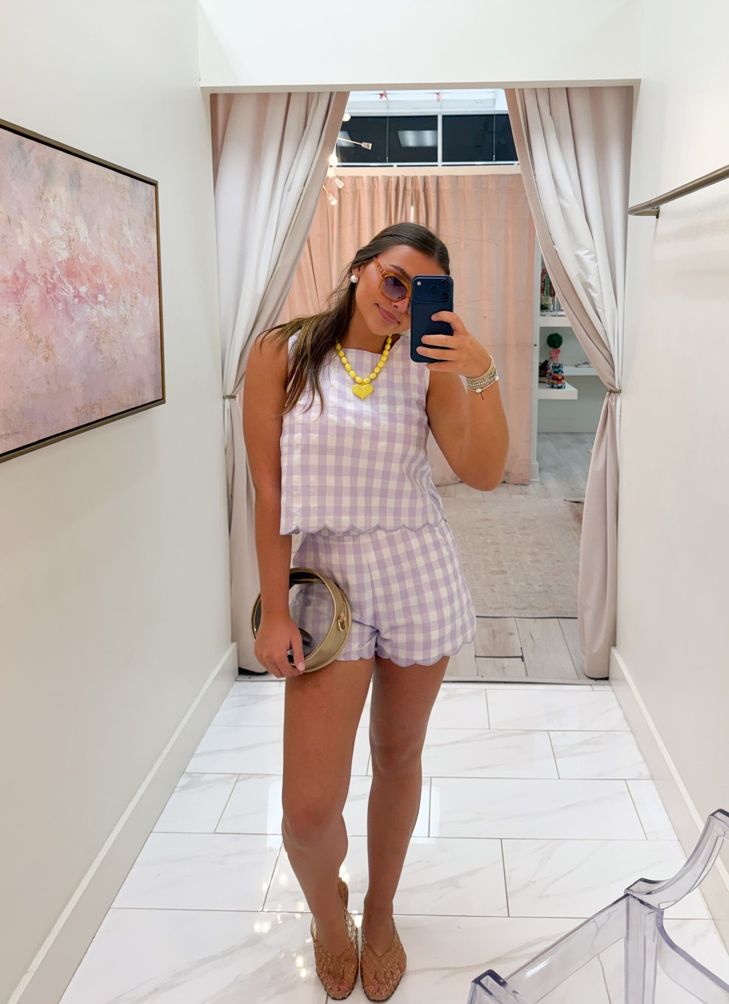 Lavender Scallop Hem Shorts