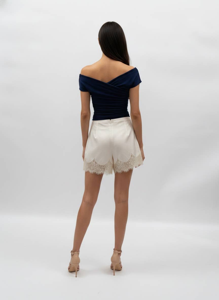 Ivory High Waist Lace Trim Short