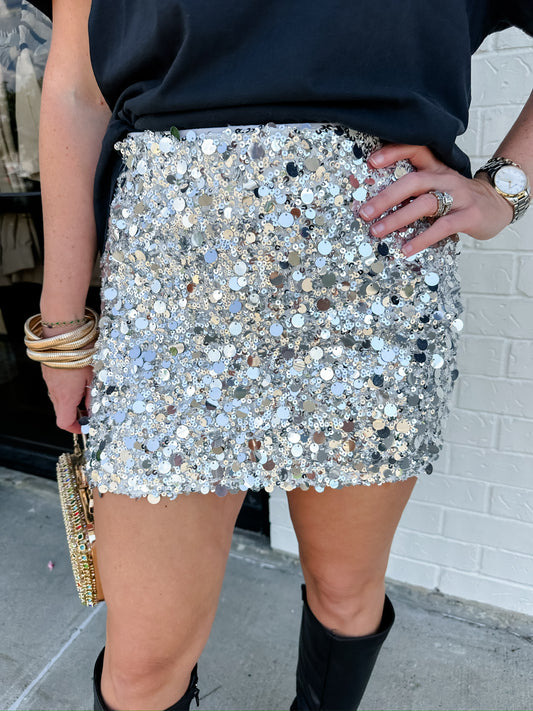 All Night Skort Silver Metallic Sequins