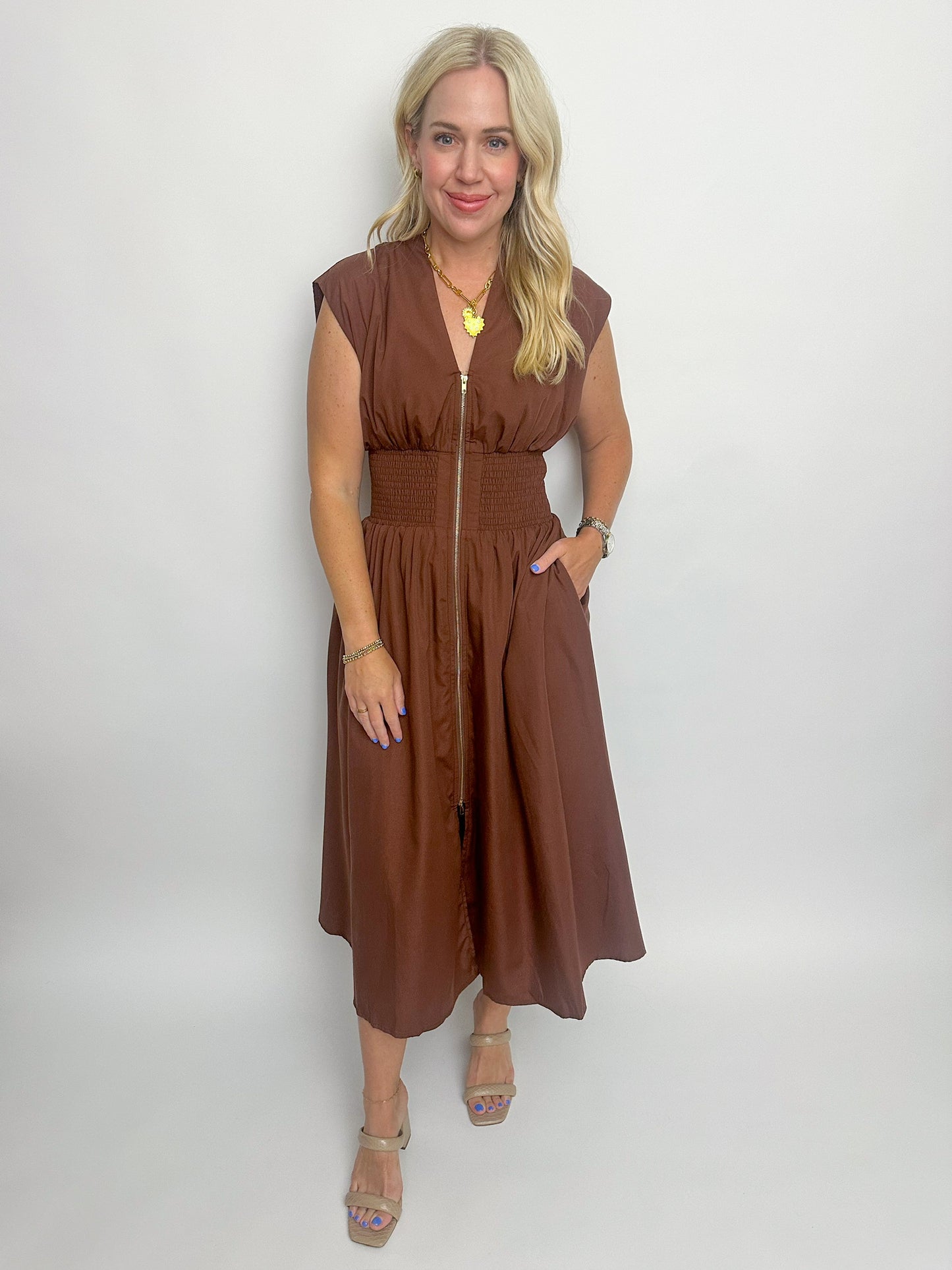 Maple Zip Front Midi Dress