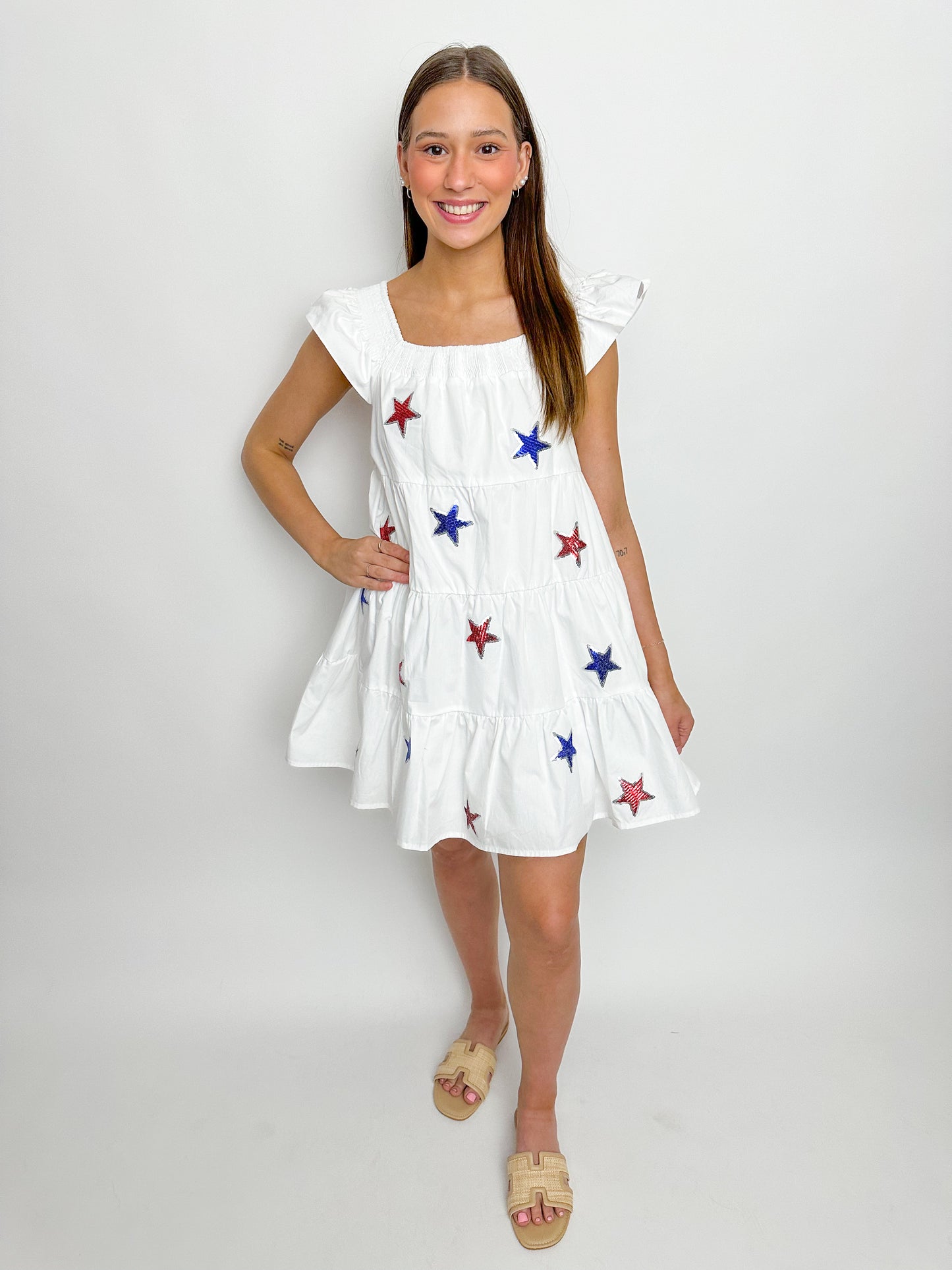 Star Sequin Embroidered Mini Dress