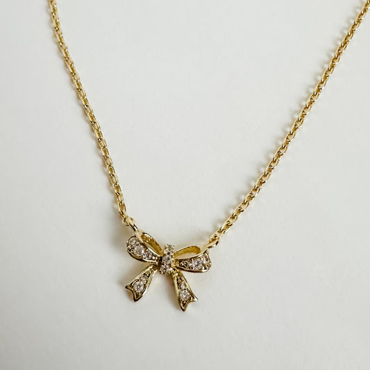 Luxe Tiny Pave Bow Necklace