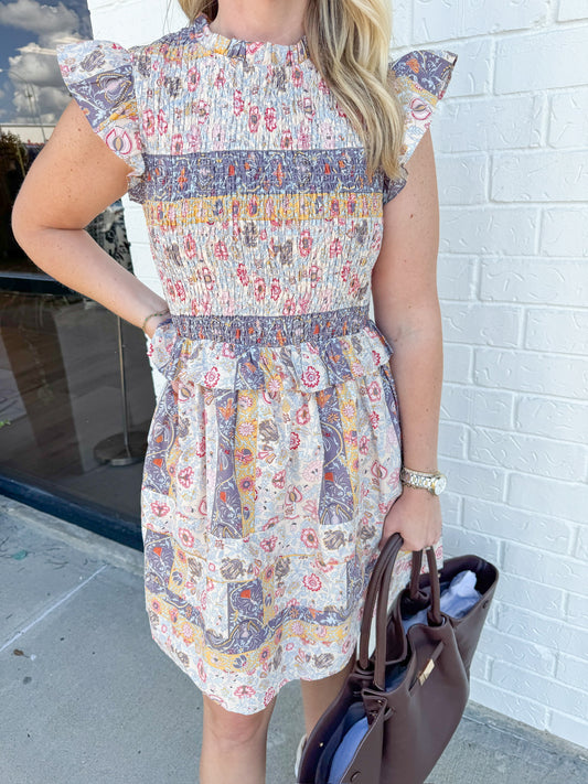 Paisley Petals Smocked Mini Dress