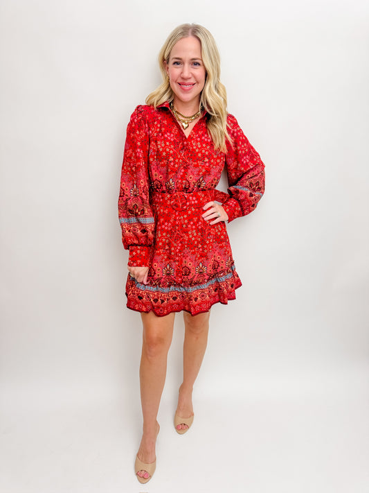Autumn Florals Belted Mini Dress
