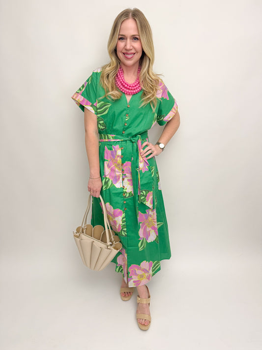 Geranium Button Up Midi Dress