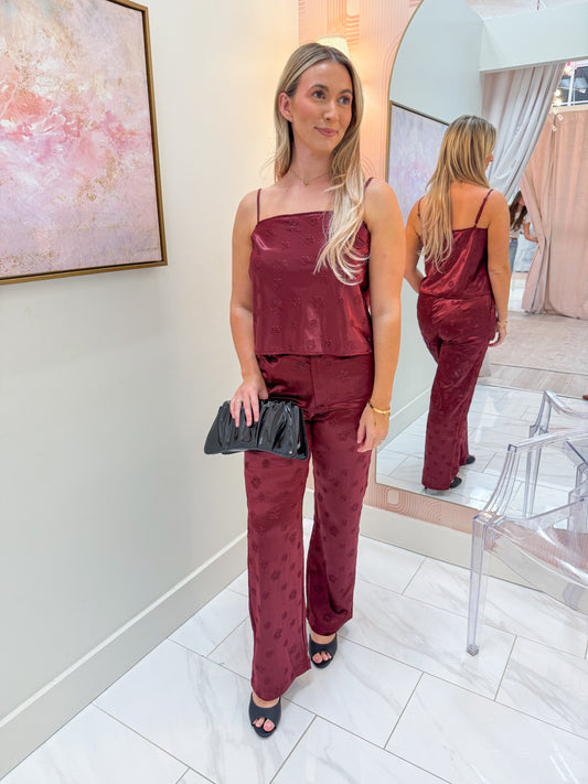 Rosette Reverie Satin Pant Set