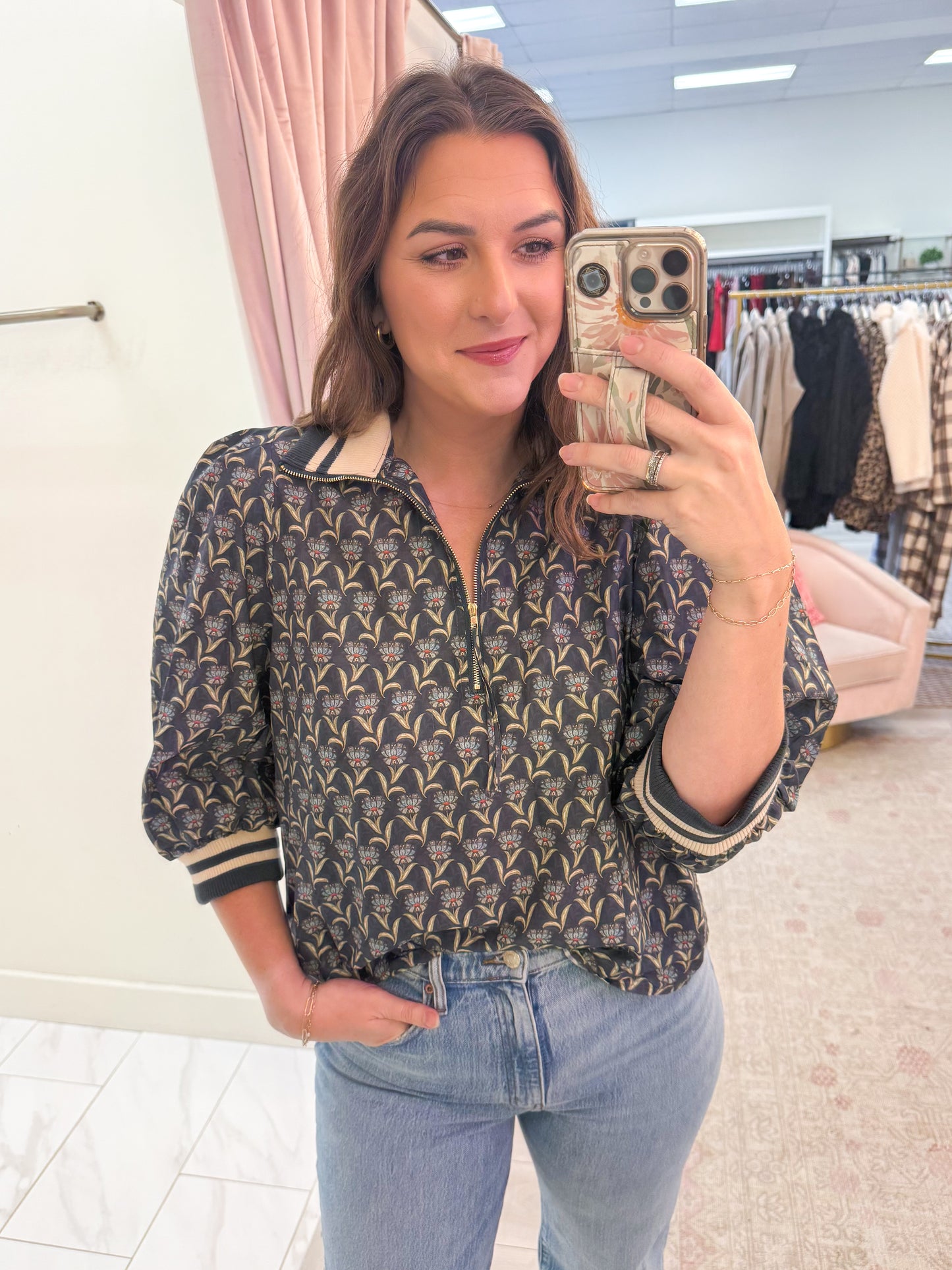 Pressed Petals Quarter Zip Blouse
