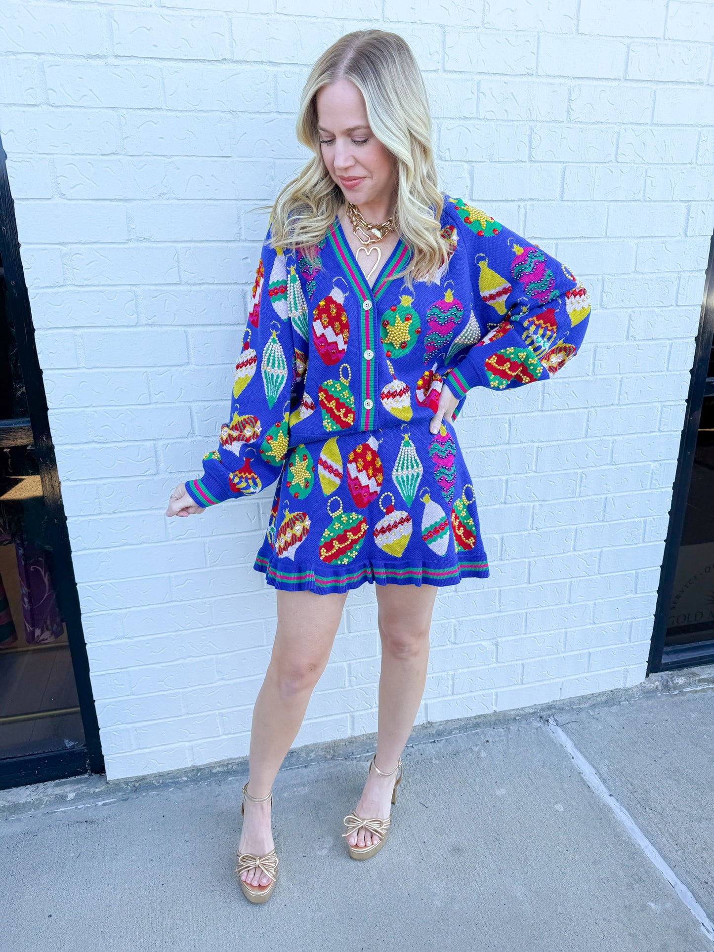 Multi Jeweled Ornament Button Up Cardigan