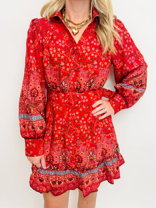 Autumn Florals Belted Mini Dress