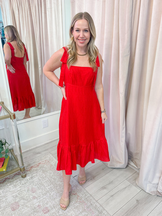 Ingrid Bow Strap Midi Dress