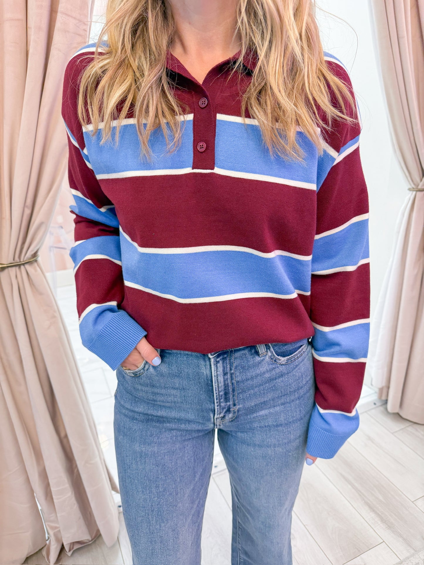 Stripe Society Knit Polo Top