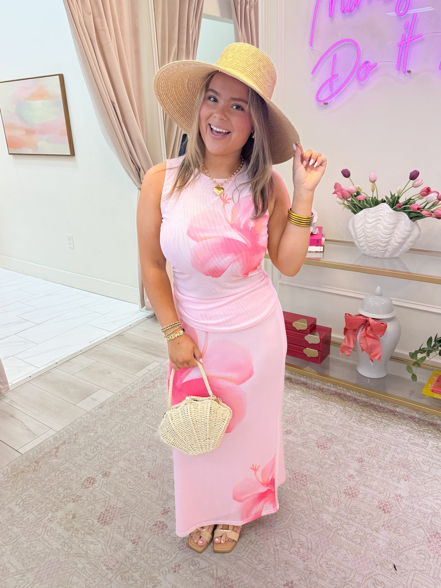 Hibiscus Mesh Midi Skirt