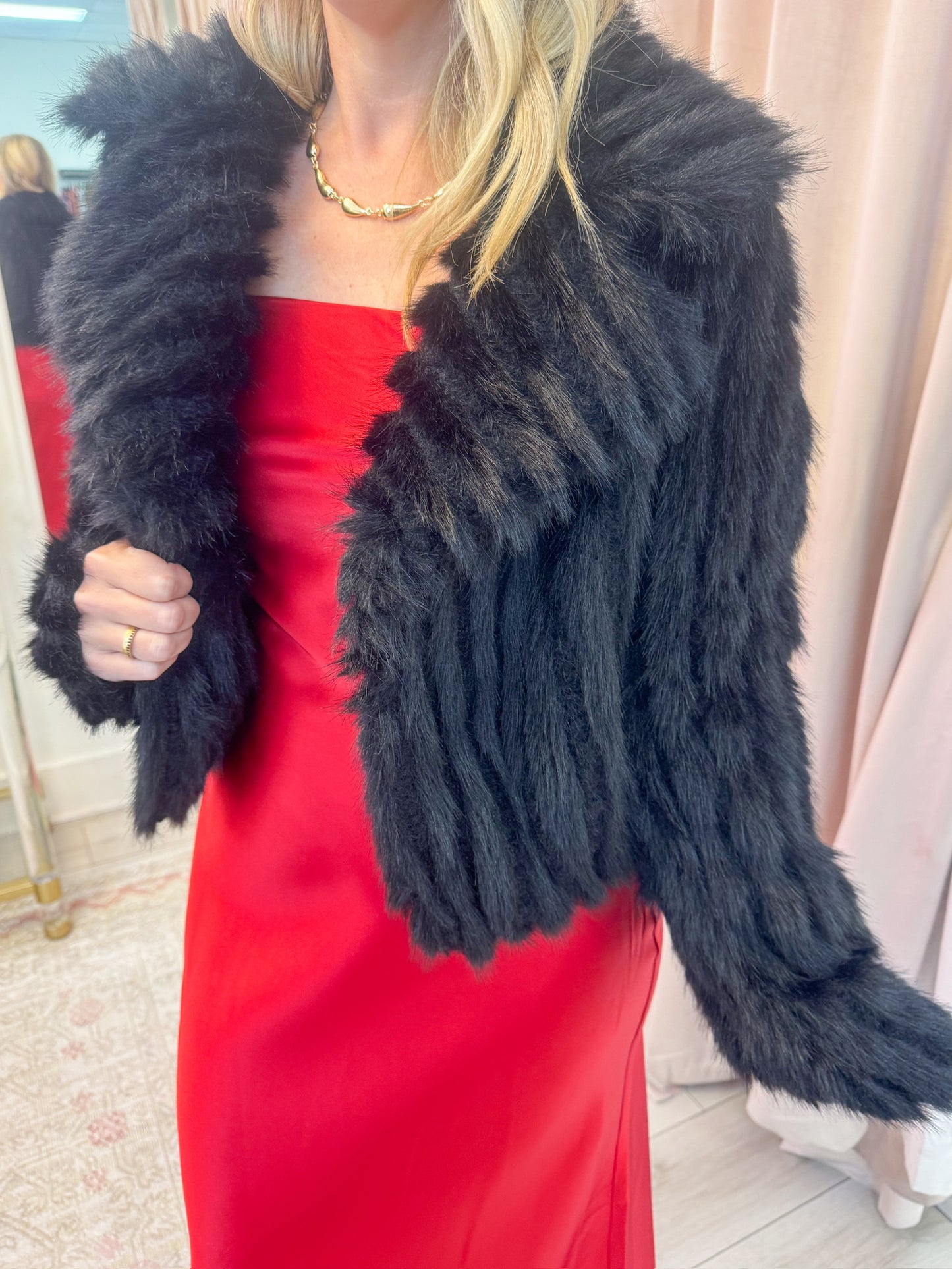 Salt Lake City Crop Jacket Black Faux Fur