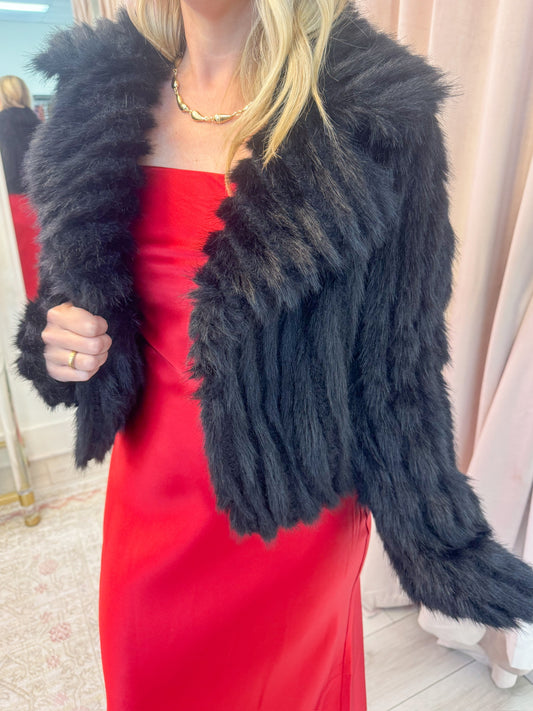 Salt Lake City Crop Jacket Black Faux Fur