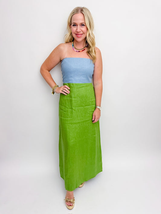 Colorblock Linen Bustier Maxi