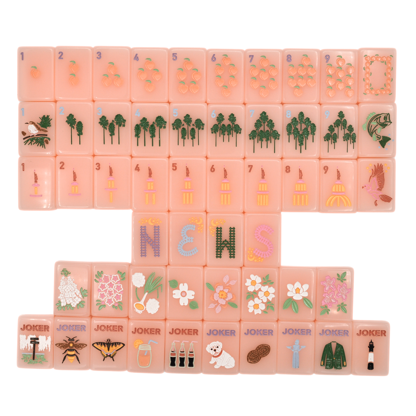 "Peach & Pine Tiles" Mahjong Set