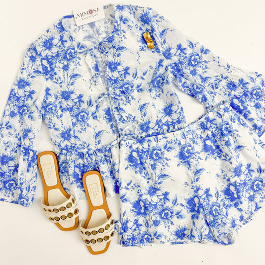 Blue for You Floral Tie Front Blouse