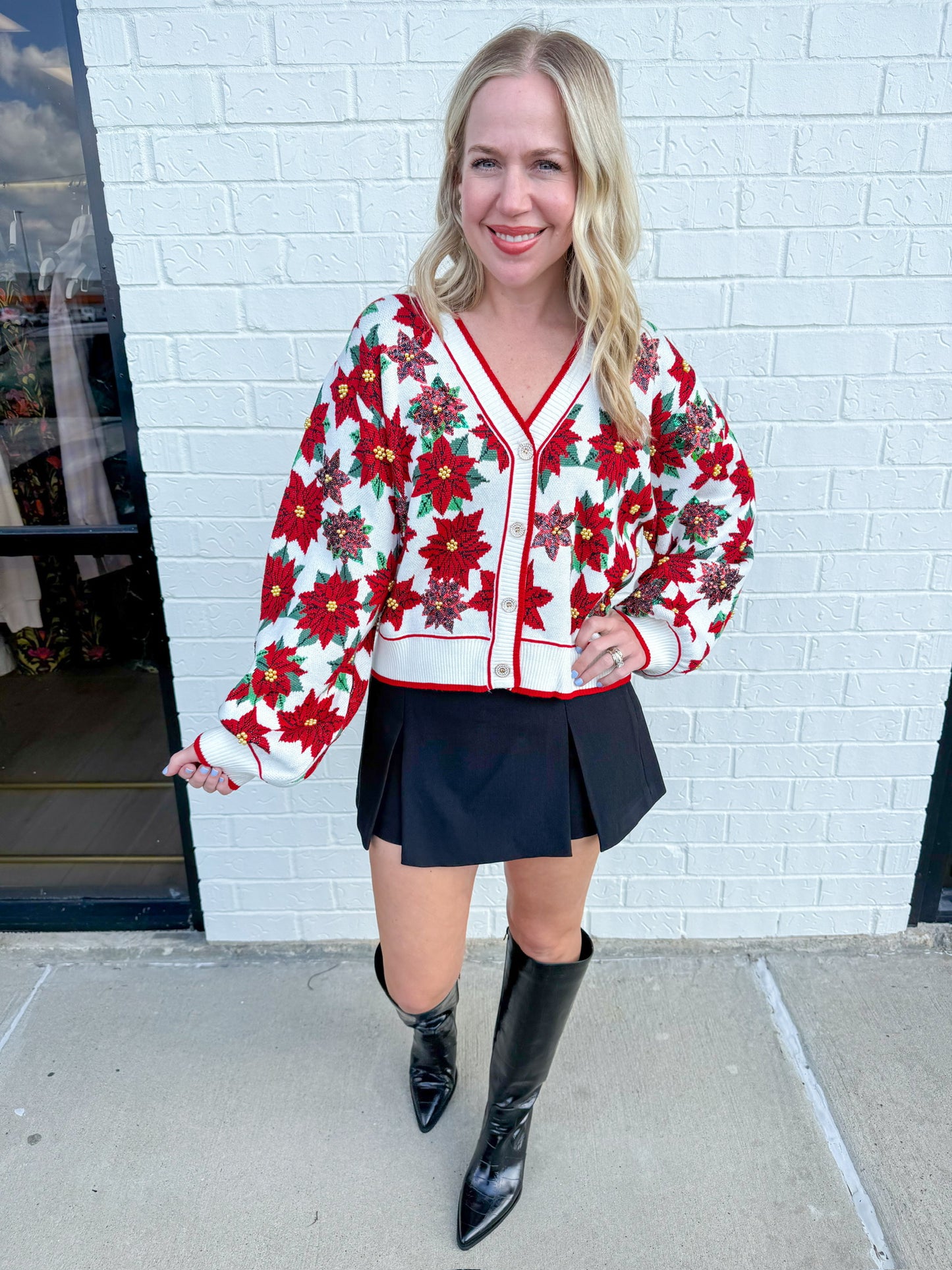 Poinsettia Button Up Cardigan