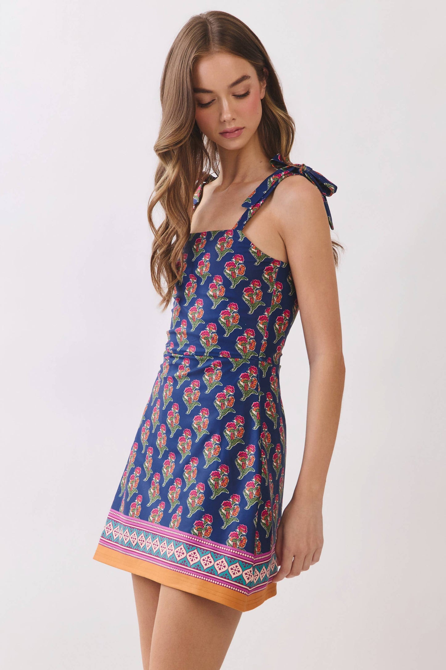 Floral Print Tie Shoulder Athletic Dress