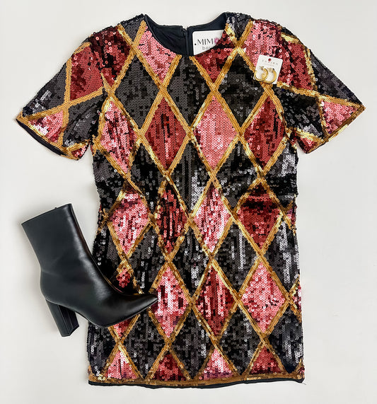 Argyle Sequin Shift Dress