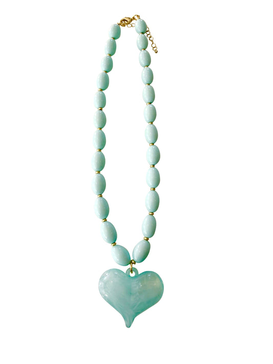 Roxie Necklace with Heart Charm Light Blue