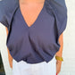 Bibi Poplin V-neck Bubble Top