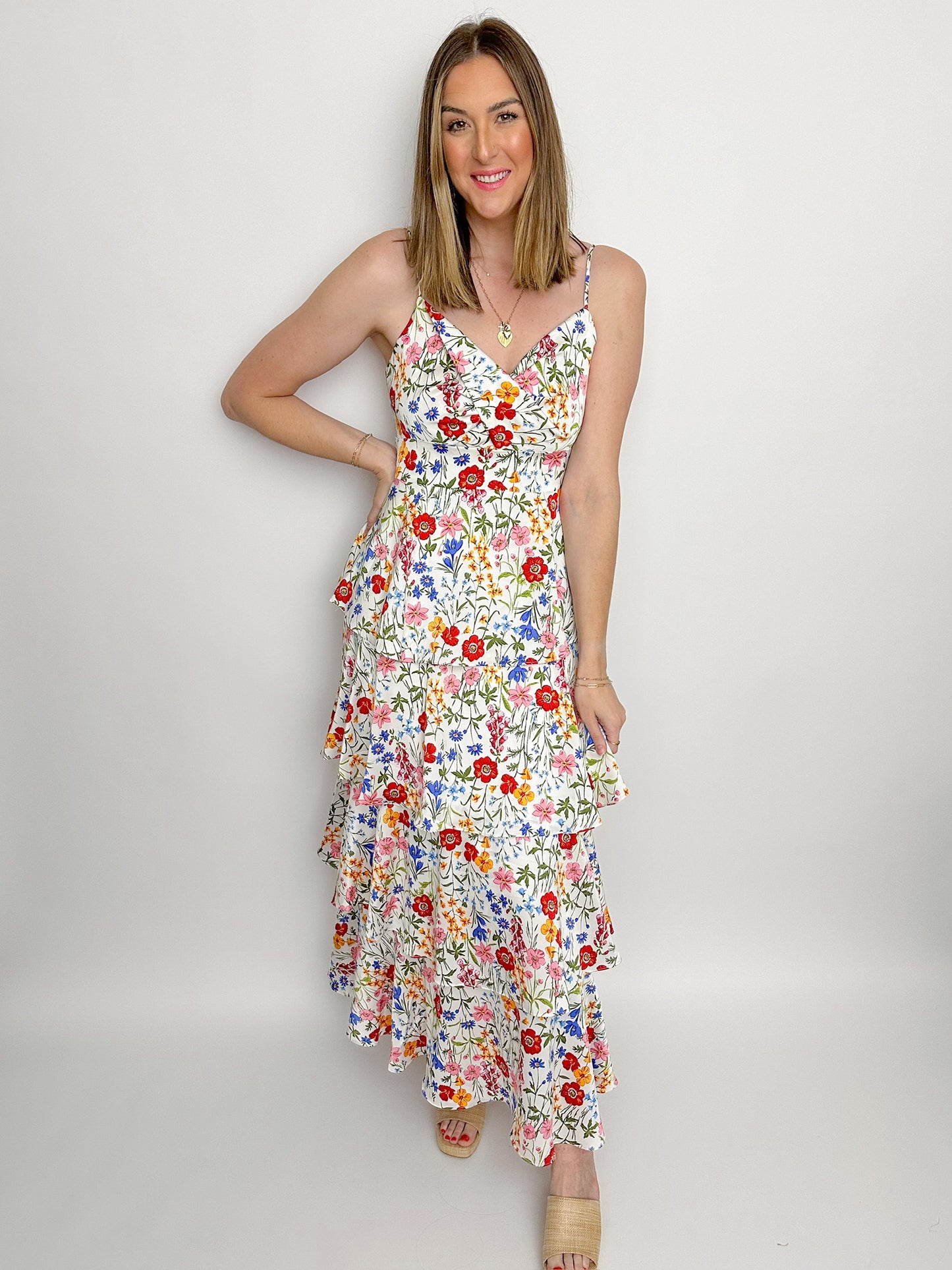 Painted Blooms Tiered Maxi Dress