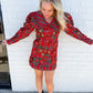 Plaid Poinsettia Collar Poof Sleeve Dress