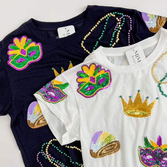 Sequin Mardi Gras Icon Tee White